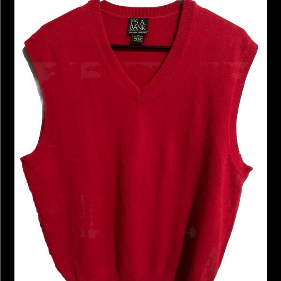 Jos A Bank Executive Collection V Neck Golf Sweater Red 100% Cashmere XL - Picture 2 of 5